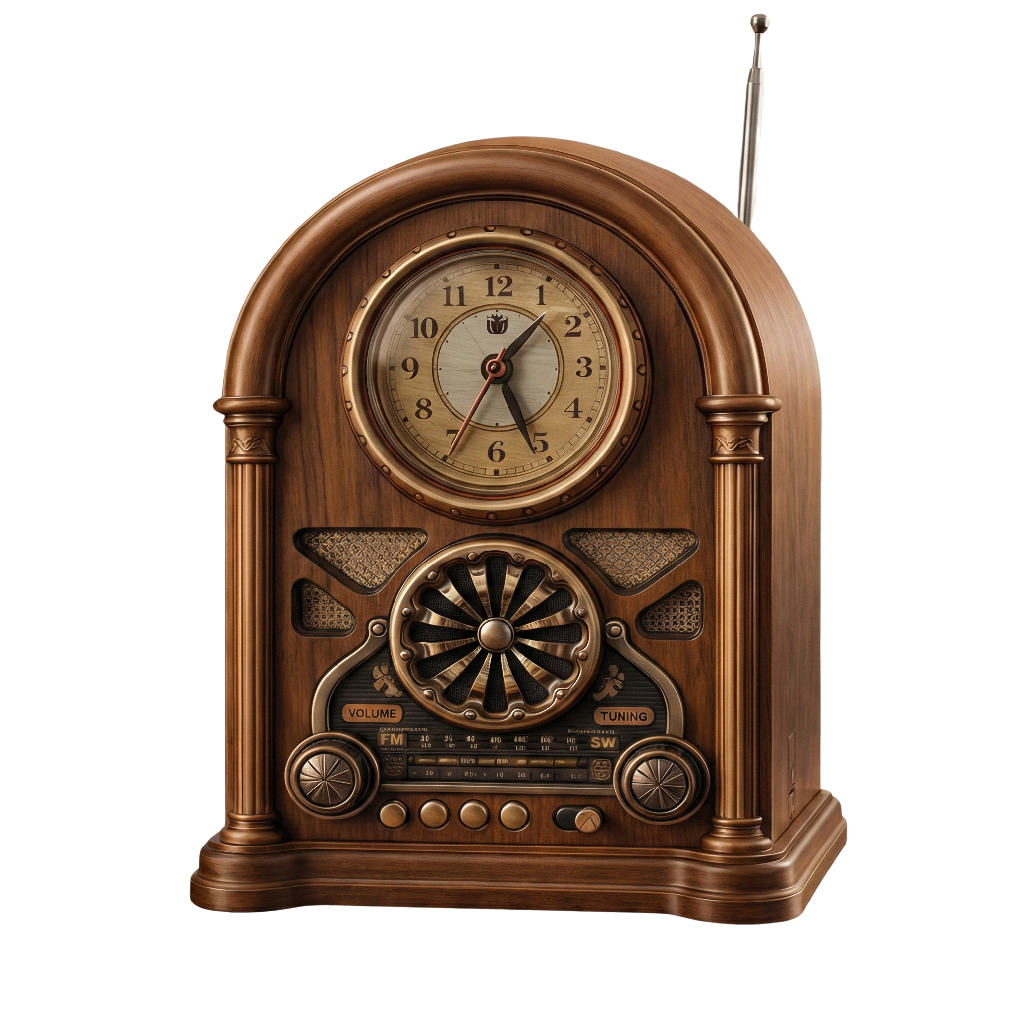 Antika Tasarımlı 3 Bantlı (AM/FM/SW) Radyo ve Dekoratif Masa Saati